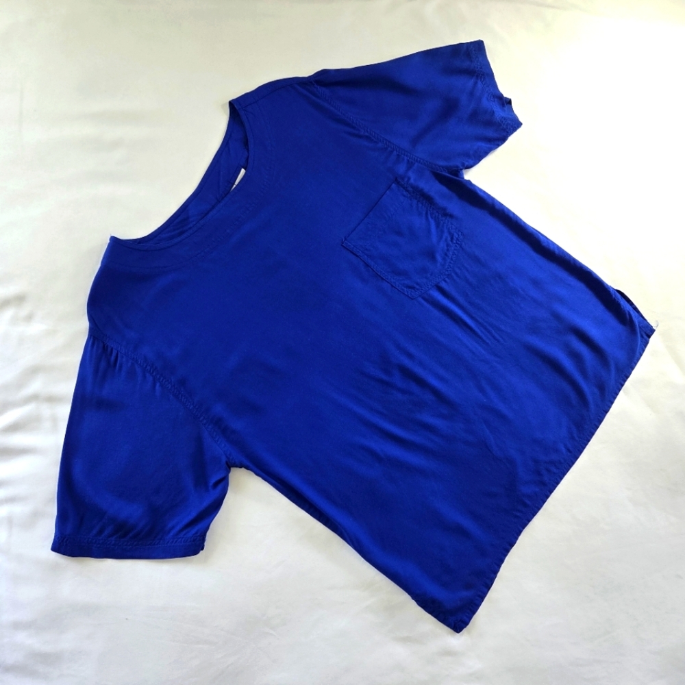 Vintage 90s Partners Mervyns‎ Medium Oversized Woven Blue Short Sleeve Blouse